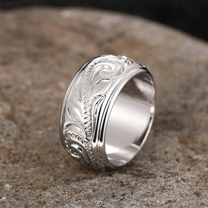 Anillo de boda de plata con diseño floral clásico unisex liso T0194 - Product Image 3