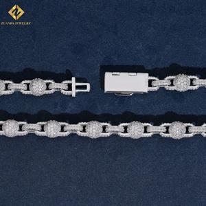 สร้อยคอแบบ Cuban Ball Link สไตล์ฮิปฮอปแบบ Iced Out ราคาขายส่งตามสั่ง ทำจากเงินแท้ S925 ประดับเพชรโมอิสซาไนต์ทรงกลมเต็มเส้น - Product Image 2