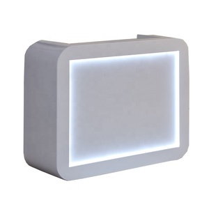 Comptoir de réception rectangulaire moderne en crème avec cadre lumineux LED et logo personnalisé pour magasin de vêtements et salon de beauté - Product Image 6