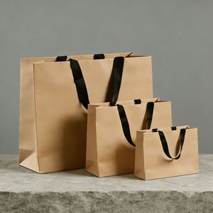 <span class=keywords><strong>Sac</strong></span> en papier kraft brun de luxe avec logo personnalisé imprimé et poignées torsadées pour l'emballage promotionnel de vêtements écologiques - Product Image 1