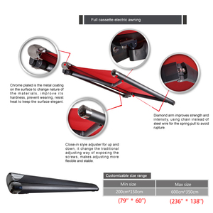 Zshine cơ giới mái hiên ngoài trời mái hiên tùy chỉnh kích thước hợp kim nhôm không thấm nước có thể thu vào mái hiên - Product Image 3