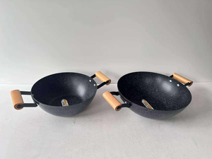 <span class=keywords><strong>Wok</strong></span> chinois en aluminium avec revêtement en marbre antiadhésif, double poignée ergonomique en bois, 18L, compatible induction, gaz et four, pour les repas en famille, la cuisine en camping - Product Image 4