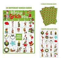 Jeu de cartes de bingo de Noël avec autocollants motif monstre poilu, fournitures de fête, ensemble de jeu éducatif personnalisable