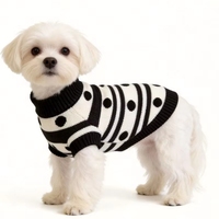 Suéter cálido para mascotas, ropa suave para perros, negro con lunares, talla S, en stock, personalización para pedidos pequeños disponible.