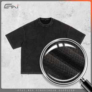 En Stock Vintage Gaufre T-shirts 250 Gsm Boxy Recadrée Surdimensionné Street Wear Côtelé Ras Du Cou t-shirt pour Hommes - Product Image 4