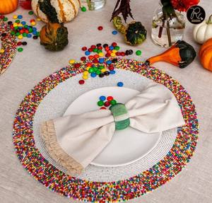 Merry <b>Christmas</b> Handmade Beaded Placemat Round Table <b>Mat</b> for Holiday Decor Festive Dining and Seasonal Home Styling - Product Image 3