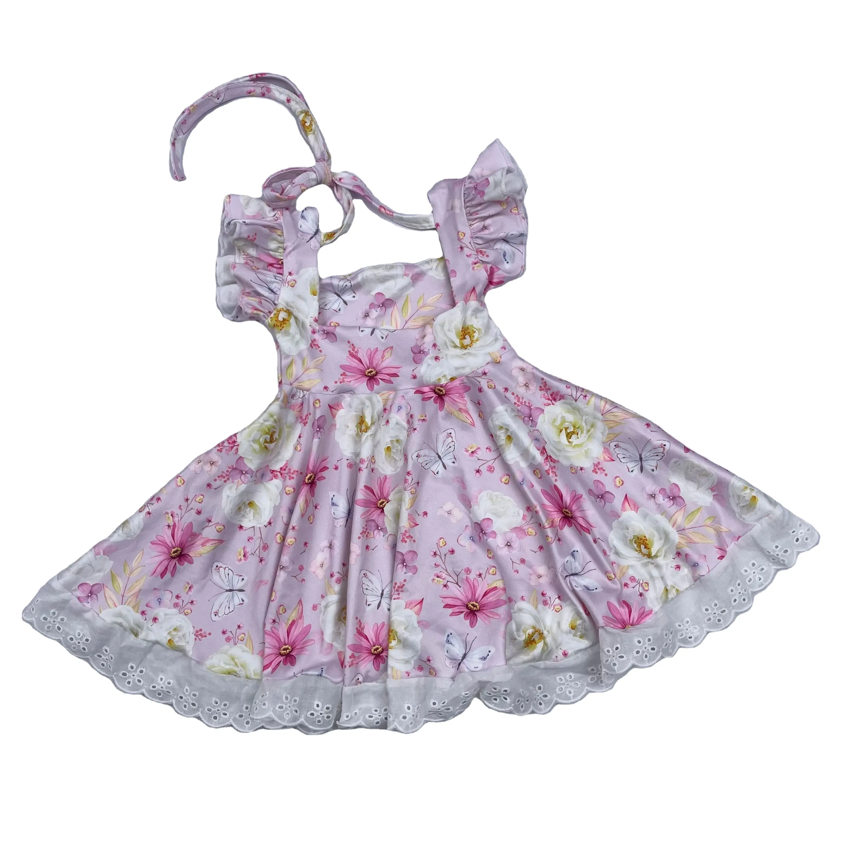 LZ2022 kids frock designs dress baby girls pink flower printing party easter dress kid flaresleeve tuinc dresses