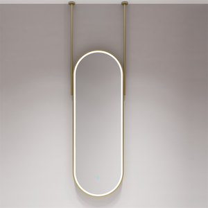 Specchio LED Ovale da Parete con Cornice Dorata Spazzolata per Lavanderia e Trucco - Product Image 2