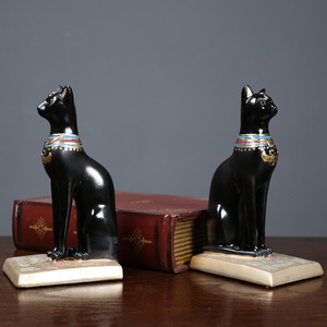 Serre-livres en céramique, design chat égyptien, matériau en résine, 2 pièces, pour décoration de bureau, style traditionnel - Product Image 1