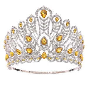 Couronne de concours de beauté de luxe en plumes de paon et strass, multicolores, avec cristaux argentés, pour mariage et concours de beauté - Product Image 3