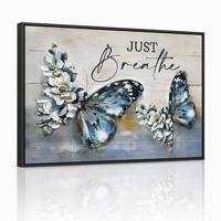 Décoration murale en aluminium noir avec cadre, motif papillon et fleur, citation « JUST BREATHE », pour hôtel, chambre et salon (vente en gros)