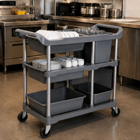 Chariot de service Sunmax en plastique PP noir/gris pour la collecte de vaisselle, couverts et ustensiles de nettoyage pour restaurants, hôtels, bars, traiteurs et buffets