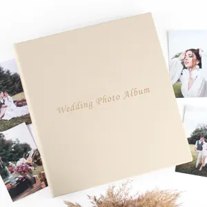 2024 Wholesale Wedding Album Linen Fabric Cover 4x6 White Luxury Paper Gift Memory Velvet Photo Album Printing