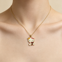 Collar Chapado en Oro de 18K con Colgante de Osito, Cadena con Dibujo Animado de Gato, para Niñas, Joyería de Moda, Regalo