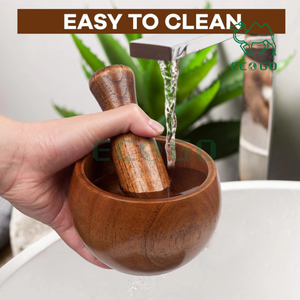 Set of Wood Mortar Pestle Bamboo <b>Grinder</b> Bowl for Seasoning Polished <b>Herb</b> Crusher for Guacamole Salad - Product Image 3