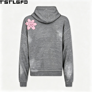 Sudadera con capucha personalizada de algodón grueso con cremallera bidireccional, estampado de grafiti con pedrería, estilo urbano, corte holgado, venta al por mayor - Product Image 2