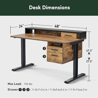 Nouveau bureau debout électrique avec tiroirs chargeant le port USB, table d'ordinateur portable de bureau à domicile réglable en hauteur, marron