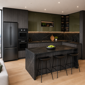 Gabinetes de Cocina de PET con Acabado Brillante para Renovación de Departamentos y Condominios Modernos - Product Image 1