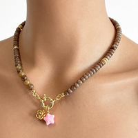 Kalung Manik Citrine Pink Multi-Elemen Gaya Vintage Imut Future Angel, Liontin Desain Serbaguna Kelas Atas untuk Wanita