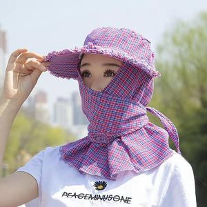 Sombrero para recolección de té con velo para el cuello, sombrero tipo pescador a cuadros, protección solar para trabajo al aire libre y ciclismo, para hombres y mujeres - Product Image 2