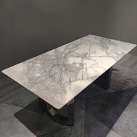 Table à manger en marbre de luxe rectangulaire pour 8 personnes, design moderne, taille personnalisable pour hôtels et ateliers