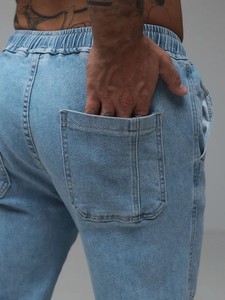 Nuovi <span class=keywords><strong>Jeans</strong></span> da <span class=keywords><strong>Uomo</strong></span> in Denim Ecologico Stile Americano, Gamba Dritta Larga <span class=keywords><strong>con</strong></span> Vita Regolabile, Tendenza High Street - Product Image 3