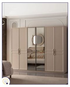 <span class=keywords><strong>Armoire</strong></span> six portes de style crème français avec miroir, grande capacité, en bois massif, pour <span class=keywords><strong>chambre</strong></span> principale, personnalisable - Product Image 1