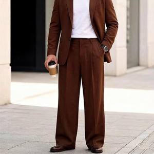 <span class=keywords><strong>Pantaloni</strong></span> <span class=keywords><strong>Eleganti</strong></span> Casual da Uomo OEM Personalizzati, Stile Vintage a Vita Alta con Pieghe e Gamba Larga, <span class=keywords><strong>Pantaloni</strong></span> Formali per Uomo - Product Image 1