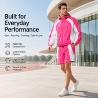 Fabrication sur mesure de survêtements rose et blanc, ensemble veste à capuche et short, OEM, marque privée, vente en gros de vêtements de sport
