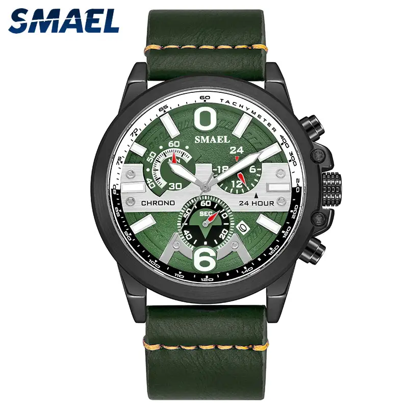 SMAEL new 9010 water resistant men quartz leather strap wrist watch