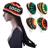 Bonnet Rasta Jamaïcain en Crochet Reggae avec Dreads, Perruque Cheveux Longs Noirs pour Grossiste