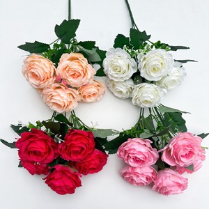 PT-R112 Bán Buôn Chất Lượng Cao Nhân Tạo Bất Cảm Ứng Cao Su Hoa Hồng Giả Lụa 5 Hoa Hồng Cho Đám Cưới Nhà Bên Trang Trí - Product Image 4