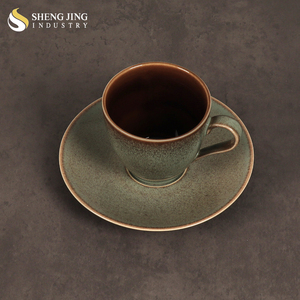 Shengjing stile retrò manico maculato ceramica gres Taza <span class=keywords><strong>Con</strong></span> Bandeja tazza da caffè e Set di piattini rotondi - Product Image 4
