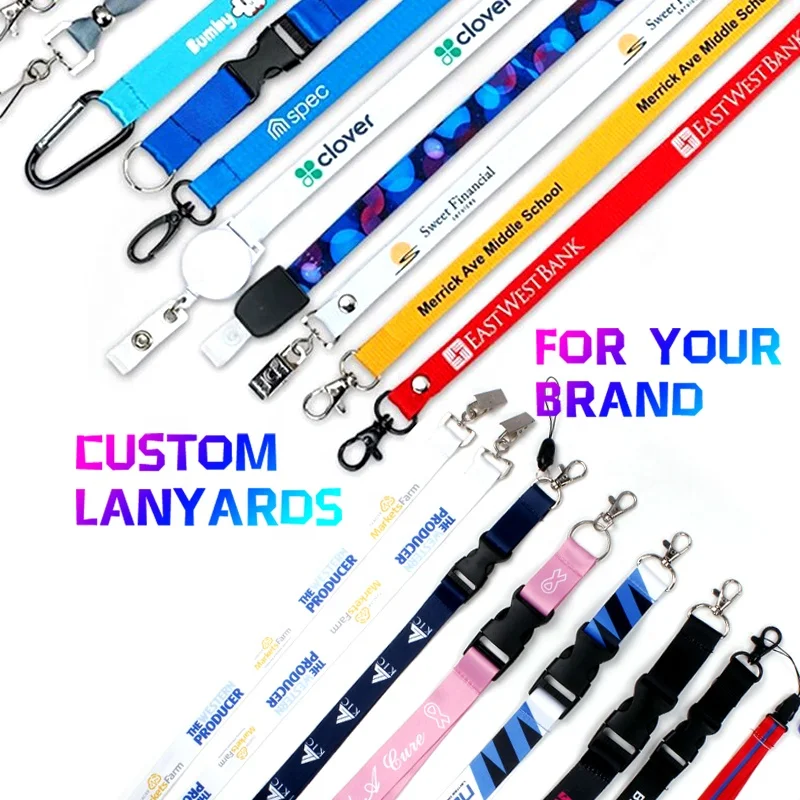 Cetak kustom Logo leher poliester lanyard kualitas tinggi dengan Logo kustom untuk promosi