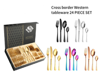 Lot de Gros de 24 Pièces en Acier Inoxydable 10/10 Couverts pour 6 Personnes, Ensemble de 4 Pièces Couteau Fourchette Cuillère, Vaisselle Sûre