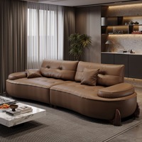 Beliebtes Modernes Luxus-Ledersofa Elegantes Design-Couchset mit Holzfüßen für Wohnzimmer-Inneneinrichtung