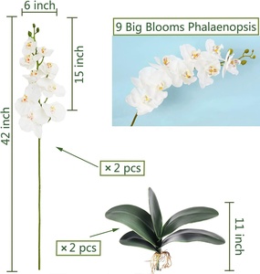 <span class=keywords><strong>Flores</strong></span> Artificiales de Phalaenopsis de Alta Calidad con Tacto Real, 9 Cabezas, <span class=keywords><strong>Flores</strong></span> Grandes de Orquídea, Hojas y Tallos para Decoración del Hogar y Bodas - Product Image 2