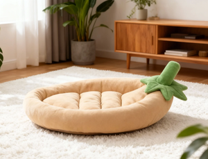 Cama para Mascotas Meiweipet en Forma de Berenjena, Suave, 100% Algodón, Desmontable, de Felpa, para Invierno, de Lujo, Escultural, Color Beige - Product Image 4