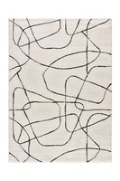 Tapis géométrique à poils longs, antidérapant, écologique et fait main |   Ivoire et Charbon de bois |   Mélange de laine |   Support en latex |   Tailles personnalisées disponibles