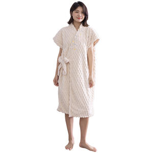 New Cloud Grid Coral Velvet <b>Bathrobe</b> Quick-Dry Woven Cross Tie Soft Absorbent Yukata for Home Use Portable - Product Image 1