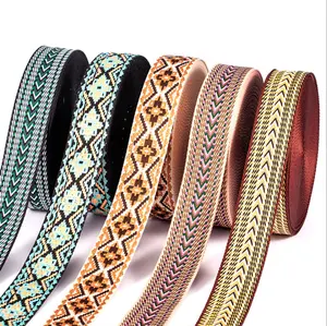 Nhà Máy Trực Tiếp Bán Buôn Polyester Jacquard Webbing Dệt Tape In Ấn Ban Nhạc Hình Thoi