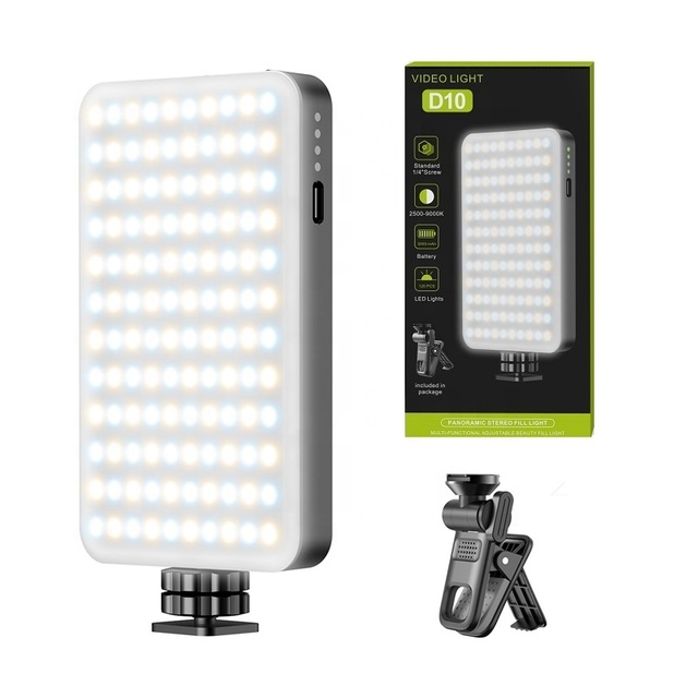 6W 3000mAh USB Rechargeable Pocket Cell Phone LED Fill Light D10 with Clip for iPhone Android iPad Laptop TikTok Vlog