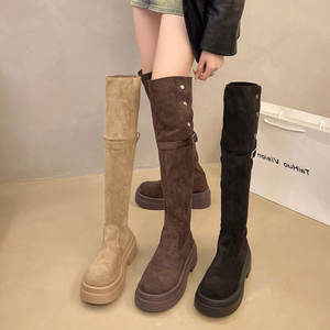 Nouvelles bottes hautes à bout rond, bottes tendance au-dessus du genou, talon plat, fermeture éclair latérale, bottes au-dessus du genou pour femmes - Product Image 2