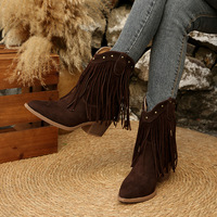 Bottes pour femmes à bout pointu, nouvelles bottes en daim cloutées, grande taille, talons hauts, bottes tendance, bottes western