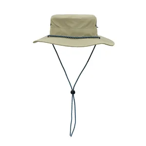 2023 새로운 여름 야외 하이킹 단색 육군 녹색 버킷 모자 끈 사용자 정의 어부 모자