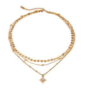 J & D Jewelry 18K chapado en oro de acero inoxidable impermeable antideslustre tres capas estrella encanto collar - Product Image 6