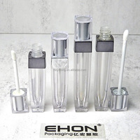 Tubes carrés argentés pour gloss à lèvres, transparents, en PETG, avec bouchon à vis, pour emballage cosmétique de gloss à lèvres, directement de l'usine.