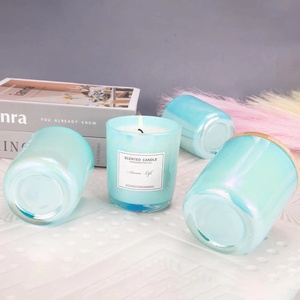 Vente en gros bocaux à bougies en verre arc-en-ciel colorés pas cher clair blanc bleu rose 10oz à fond rond avec couvercle pour la fabrication de bougies - Product Image 5