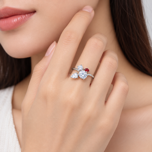 Mixed Zircon Open <b>Ring</b> Stainless Steel Silver Tone Clear Pear Red Accent Stone <b>Statement</b> <b>Ring</b> - Product Image 5