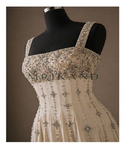 Fashion Silk <b>Calf</b> <b>Length</b> Evening <b>Dress</b> with Luxury Stone Embroidery and Pearl Work for Women Wedding Party Wear - Product Image 3